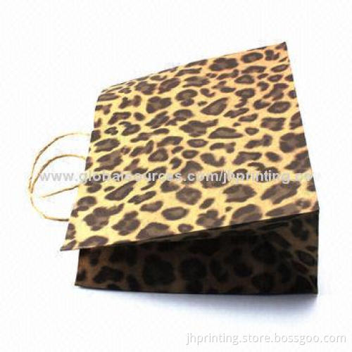 Leopard Printed Kraft Paper Bag, Made of 120gsm White Kraft Paper, OEM Orders are Welcome